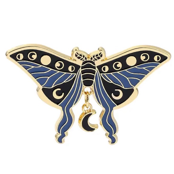 Blue Luna Moth Enamel Pin - Picture 2 of 2